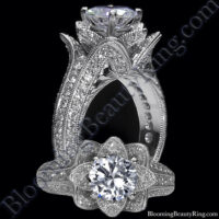 Small Hand Engraved Blooming Beauty Engagement Rose Ring<br>$3800
