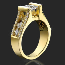 Tension Set Open Band with a Large Channel Set Diamond Bridge Engagement Ring