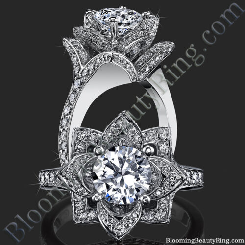 The Crimson Rose 1.58 ctw. Rose Cut Flower Diamond Engagement Ring