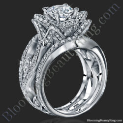 Details about  / Flower Lotus White Diamond Engagement Wedding Ring Set In 925 Silver