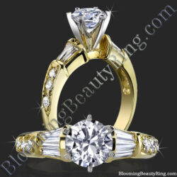 Tiffany Style Channel Set Baguette and Pave Mounted Round Beveled Diamond Engagement Ring - bbr253