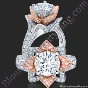 Two Toned Rose Gold and White Blooming Beauty Flower Ring