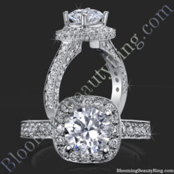 .75 ctw. Halo and Millegrain Micro Pave 4 Prong Engagement Ring - bbr441