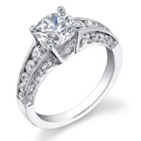 Vintage Inspired Half Circle Tapered Diamond Engagement Ring