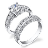 Vintage Inspired Half Circle Tapered Diamond Engagement Ring Set
